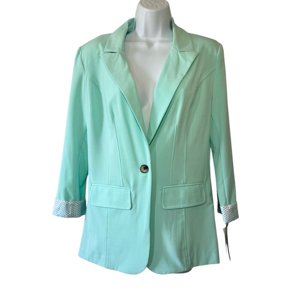 BCX Jackets & Blazers - BCX Women’s Mint 3/4 Sleeve Polka Dot Cuff Single Breast Career Blazer- Large